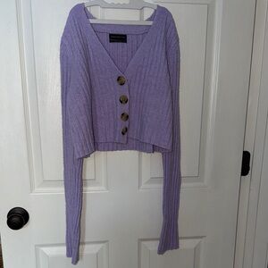Urban Outfitters Cropped Purple V-Neck Button-Up Sweater